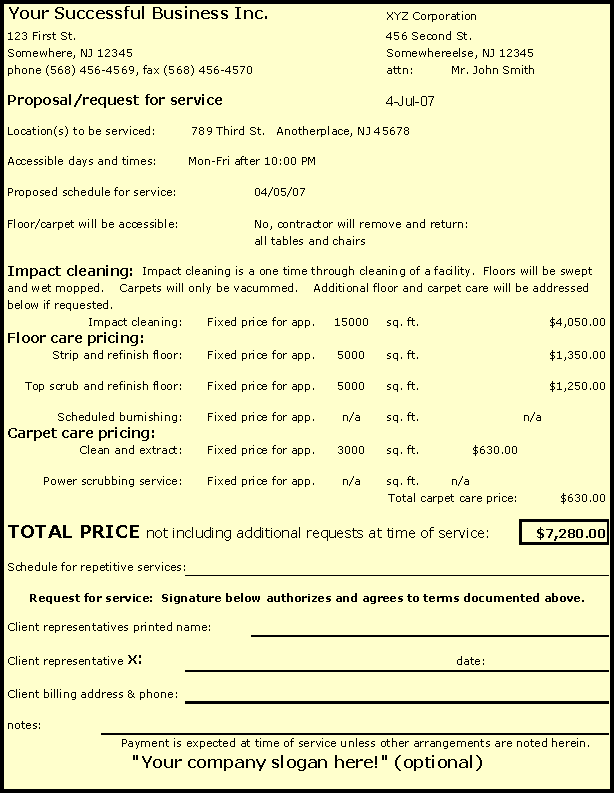 Janitorial Pricing Chart